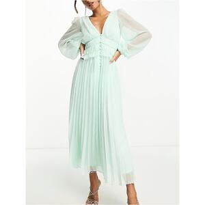 asos teal lace dress ASOS DESIGN high neck big sleeve jacquard maxi dress in teal